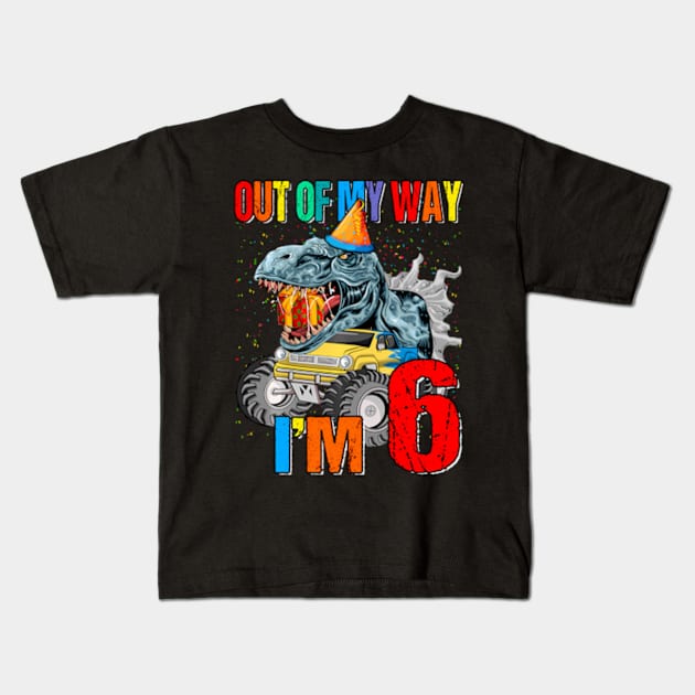 Kids 6Th Birthday Boy Monster Truck Cake Out Of My Way Kids T-Shirt by Zoe Hill Autism